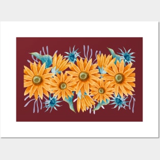 Watercolor Sunflower Paint Posters and Art